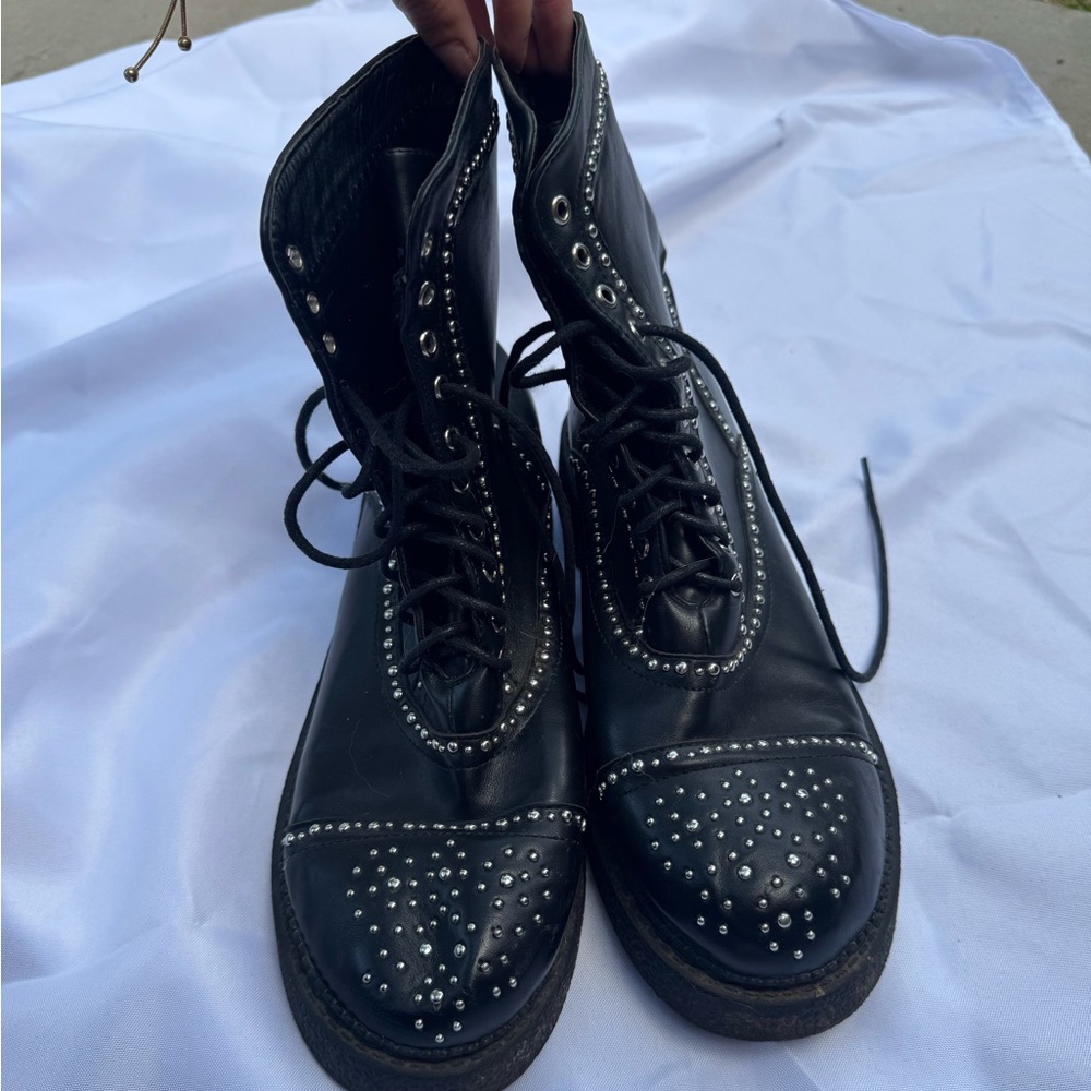 Studded Black Leather Boots size women’s 9